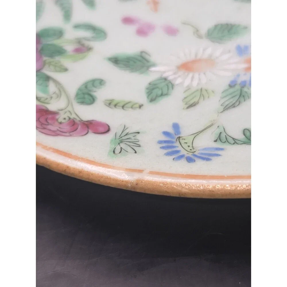 Antique Chinese Celadon Canton Famille Rose Plate 7